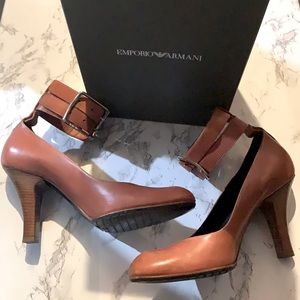 Emporio Armani Cognac Pumps with Buckle Detail